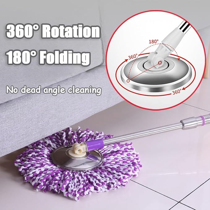 Spin Mop Replacement Mop Handle, 49-inch 360 Degrees Rotating Telescopic Replacement Mop Stick with Stainless Steel Disc for Spin Mop Bucket Cleaning System (Stainless Steel Disc, Khaki)