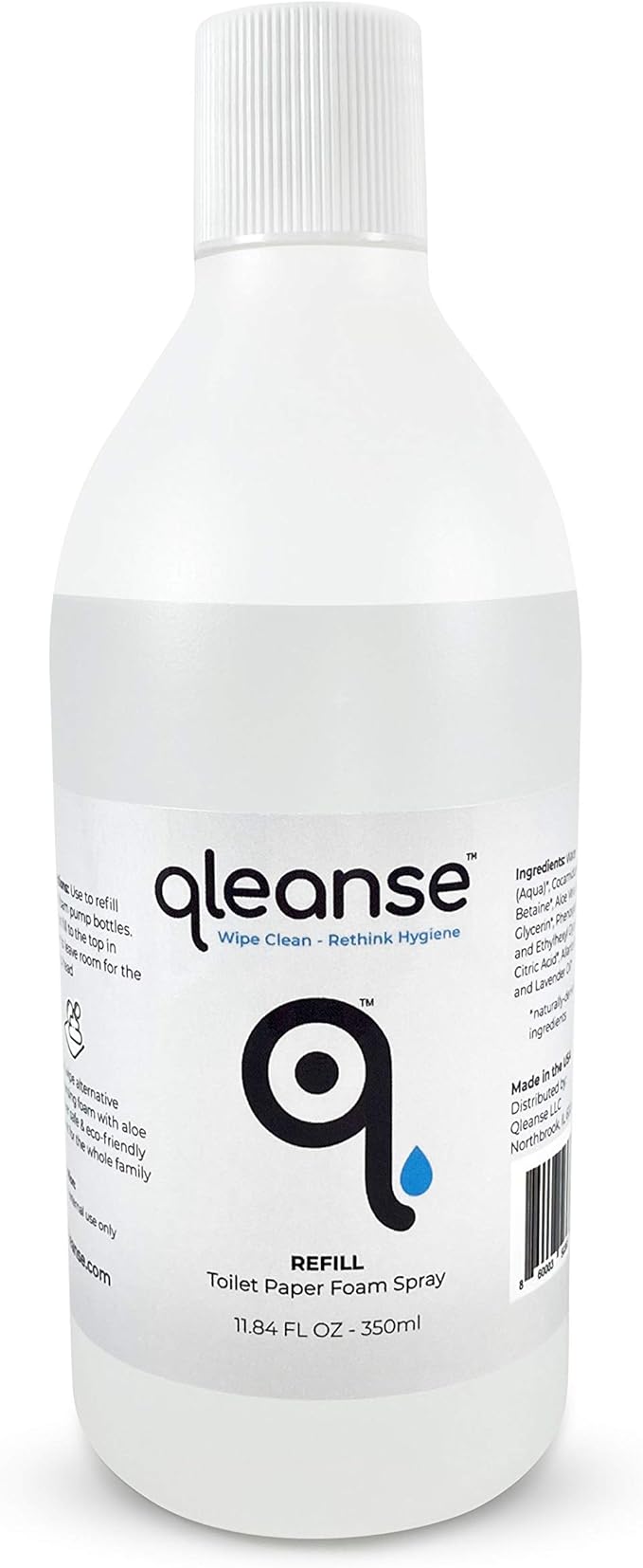 Qleanse Toilet Paper Foam Spray (Refill Bottle) Wet-Wipe Alternative - 100% Flushable