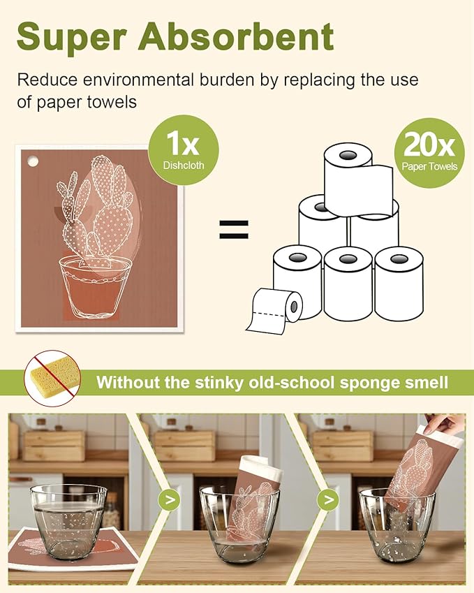 6 Pack Swedish Dishcloths for Kitchen - Reusable Dish Cloths for Washing Dishes Absorbent Cute Funny Kitchen Towels Cleaning Sponge, Sunrise