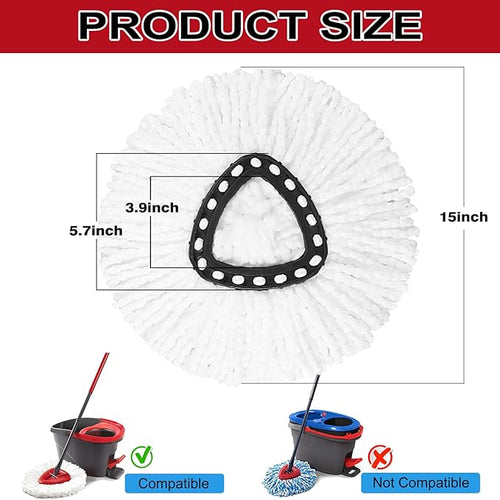 12 Pack Spin Mop Replacement Heads, 100% Microfiber Spin Mop Refill for Easy Wring Compatible with Triangle Spin Mop, 360 Degree Spinning Mop Replace Head for Floor Cleaning