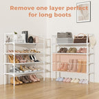 LANTEFUL 4 Tier Shoe Rack for Closet Shoe Organizer with 5 Hooks, Long Shoe Shelf Storage for Shoe and Boot Stackable Free Standing Shoe Rack for Entryway, Garage, Small Spaces, Dorm, White