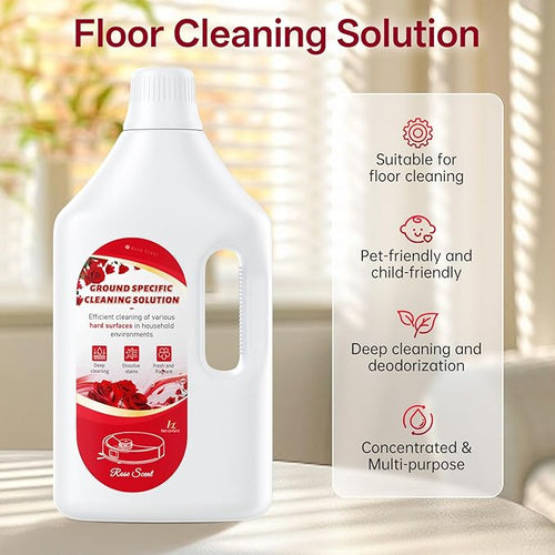 1L Floor Cleaning Solution Compatible with Roborock/Eufy/iRobot/Ecovacs/Dreame/Shark, Fragrance Deodorization, Deep Cleans for Multiple Hard Floors (1 Liter, 【Rose】)