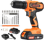 VEVOR Cordless Drill Driver, 1/2 inch Metal Chuck, Dual-Speed Variable, Drill Driver Kit with Lithium Battery and Charger, Belt Clip, for Wood and Metal Drilling, Screw Tightening or Loosening