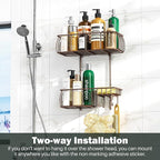 Epicano Shower Caddy Hanging, Anti-Swing Over Head Shower Caddy Rustproof with hooks for Towels, Sponge and more, Bronze