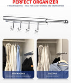 BaiNong 12 inch Valet Rod for Closets Pull Out Closet Valet Rod Slide Out With 4 Hooks Silver Pull Out Clothes Hanger