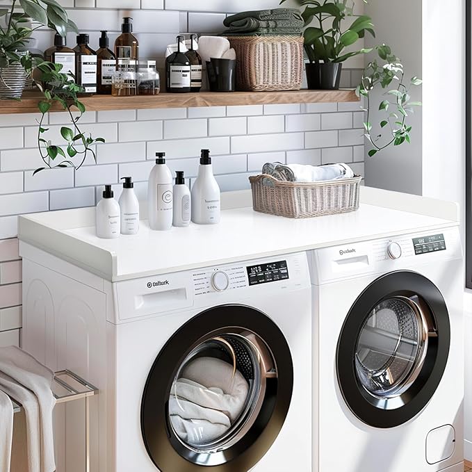 Gashell Washer Dryer Countertop, 27.5" x 58" Bamboo Washer and Dryer Countertop for Laundry Room Organization(White)