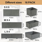 Fordonral 16 Pack Drawer Organizer Clothes, Foldable Fabric Dresser Organizer Closet Organizers and Storage Box for Underwear,Folded Clothes,Baby Clothing,Socks,Bra,Towels,Ties(Gray)