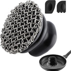 Upgraded Cast Iron Cleaner Brush with Heavy Duty Handle, Chain Mail Cast Iron Skillet Pan Scrubber for Griddle Cleaning Brush with Pan Grill Scrapers