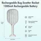 Lulant Electric Fly Swatter Rechargeable, Electric Bug Zapper Racket with Light, Mosquito Swatter, 3000V Detachable Dual Modes Fly Zapper, Mosquito Killer for Indoor Outdoor (2Pack)
