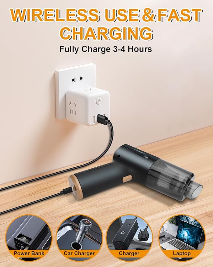 4 in 1 Handheld Vacuum Cordless, 20000PA High Power Car Hand Vacuum Cleaner, Mini Portable Brushless Motor Dust Busters Cordless Rechargeable with Multi Accessories for Home, Office, Pet (Black)