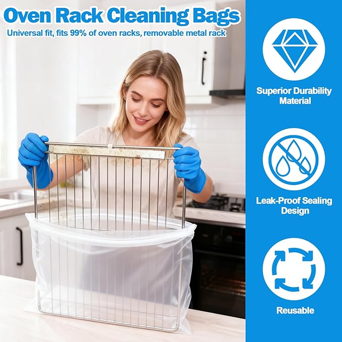 XANGNIER 3 Pack No Scrub Oven Rack Cleaning Bags 27.5*19.6 in,No Cleaner Included,Simple to Use,No Messy Hands Reusable Leakproof Soaking Cleaner Bags for Removable Metal Rack,BBQ Grills,Grill Grate