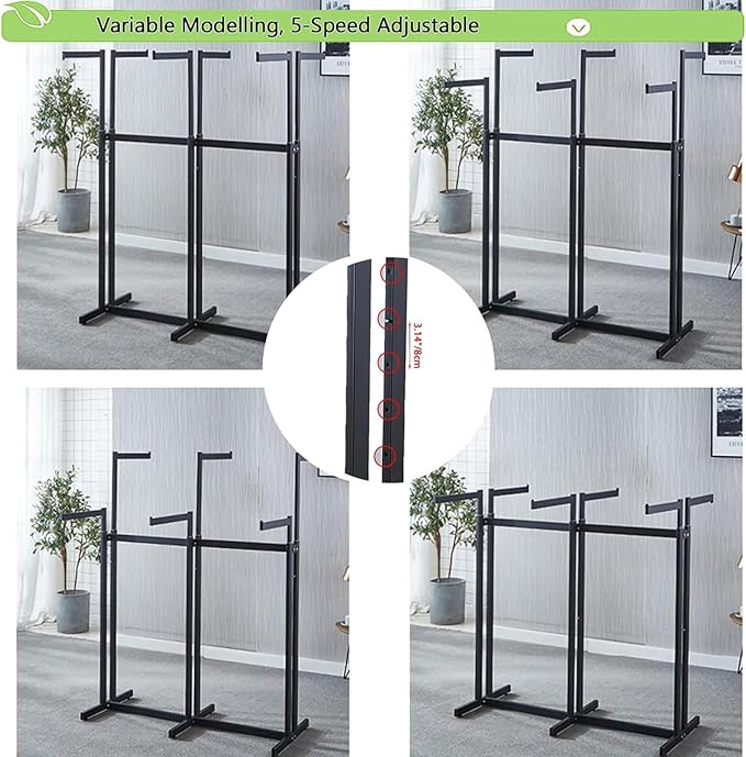 Floor Standing Metal Garment Rack - Heavy Retail Display Racks With Wheels, 8 Arms Clothing Rack, Square Tubing Portable Shirt Rack, Merchandise Display RackFor Hanging Clothes (L-Pink)