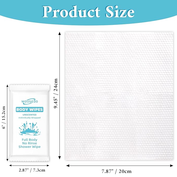 300 Pcs Ultra Thick Soft Large Body Wipes Individually Wrapped(7.87" x 9.45"),Shower Wipes for Adults Bathing No Rinse,Personal Cleansing Wipes for Travel Gym,Bulk Deodorant for Homeless(White)