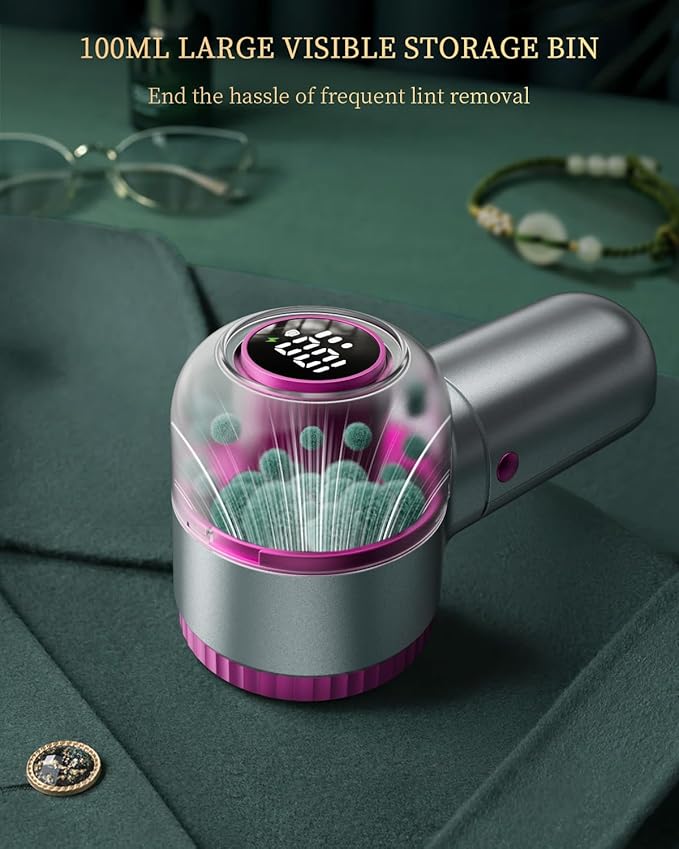 Fabric Shaver with Lint Brush, Large Lint Shaver with Digital Display, 3-Speeds Lint Remover with 6-Leaf Blades, Electric Sweater Shaver to Remove Pilling for Clothes, Furniture