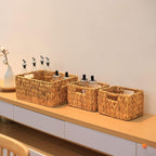 HOONEX Water Hyacinth Storage Baskets, Wicker Baskets for Storage, Hand Woven Baskets with Carry Handles, Set of 3, Natural