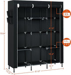 CASAMAYA Portable Closet, 51.2 Inch Large Capacity Wardrobe Closet with Cover, Clothes Storage Organizer with Shelves and 3 Hanging Rods, Easy to Assembly, Black PCT203B01