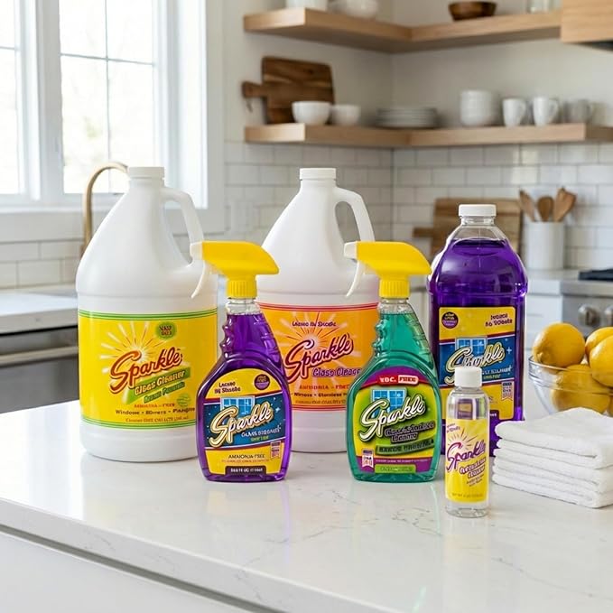 Sparkle Glass Cleaner Spray Bottle & 1 Gallon Refill, Ammonia-Free Original Formula, Streak-Free Shine, 33.8 fl oz + 128 fl oz (Pack of 3)