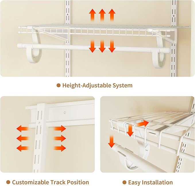 PROWORX 2-4 Ft. Expandable Closet Organizer System Kit, White Custom Metal Wire Shelving, Organization and Storage Shelves Wall Mounted with Hanging Rods