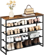 HOOBRO Shoe Rack, 5 Tier Shoe Storage Organizer with 4 Oxford Fabric Shelves and Top Panel, Holds 16-20 Pairs of Shoes, for Entryway and Closet, Industrial, Rustic Brown BF50XJ01