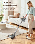 N8 Cordless Vacuum Cleaner,Lightweight Stick Vacuum with Powerful Suction,2200mAh Battery,40 Mins Runtime,Self-Standing,Rechargeable Vacuum Cleaners for Home Hardwood Floor Carpet Pet Hair (Gold)
