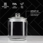 1 Gallon Glass Cookie Jar - Large Food Storage Container with Airtight Lid - Keep Fresh Flour, Chewy Pet Treats, Candy, Dried Foods, Detergent Pods for Your Kitchen or Laundry Room- Pack of 2