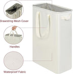 efluky Slim Laundry Basket, Narrow Laundry Hamper with Handles, Collapsible Dirty Clothes Hamper, Tall Laundry Bin for Laundry Room, Dorm and Bedroom, 19.8 Gallon (75L) Beige