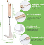 Crack Weeder, 12" Stainless Steel Crevice Weeding Tool with Wood Handle, Axe-Shaped Side-Walk Weed Puller Spatula, for Garden Lawn Yard Patio Terrace Paving Moss, Small Gardening Tool