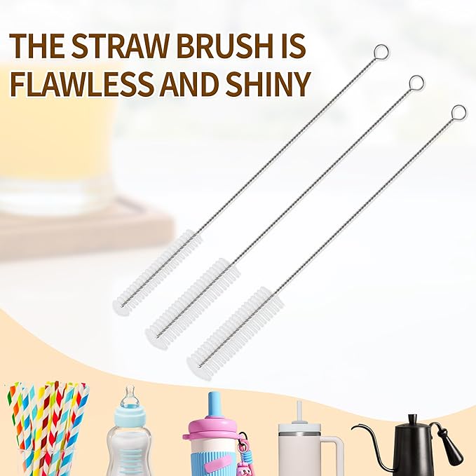 Bottle Brush Cleaning Set 4-Piece Set: 2X Straw Cleaning Brushes 1x 3-in-1 Portable Travel Brush 1x Detachable Handle Brush Ideal for Cleaning lids, Straws, Water Bottles, and More.