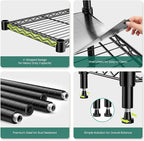 5-Tier Storage Shelves 72" H Wire Shelving, Adjustable Metal Shelving Pantry Shelves, 1325LBS Heavy Duty Rack with Shelf Liners for Garage Commercial Kitchen, 36" W x 14" D x 72" H, Black
