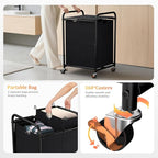 120L (31.7 Gal) Laundry Sorter 2 Section, Rolling Laundry Basket with Lockable Wheels and Lid, Laundry Hamper with 2 Separated Removable Bags Dirty Clothes Hamper for Laundry Room Organizer, Black