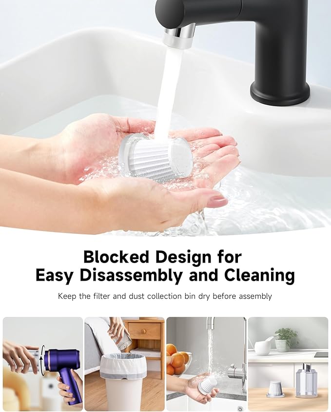 Mini Vacuum Cleaner Cordless with LED Light | 15000 Pa Hand Vacuum Cordless Rechargeable - Portable 3-in-1 Powerful Car Vacuums with Multi-Nozzles for Car, Home, Pet Hair, Blue