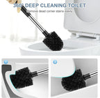 SetSail Toilet Brush and Holder 3 Pack, Self Closing Lid Toilet Bowl Brushes Holder Extra Long Handle Ventilated Toilet Brush Set for Bathroom Cleaning, Nylon Bristles, Black