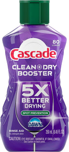Cascade Rinse Aid Clean & Dry Booster Dishwasher Liquid, Gel & Detergent Pods for Sparkling Clean Dishes, Dishwasher Soap, Tablets & Rinse Aid Dry Booster, 8.45oz