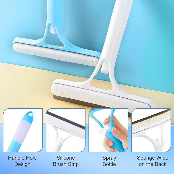 3 in 1 Window Cleaning Scraper,3 in 1 Spray Squeegee,Window Squeegee with Spray,Windows Squeegee Cleaner Tool with SprayBottle,All-Purpose Shower Glass,Mirrors,Car,Home Window Cleaner Tool(White+Blue)