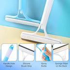 3 in 1 Window Cleaning Scraper, Cleaner Window Squeegee with Sprayer, Squeegee and Scrubber Spray Bottle Window Squeegee for Shower Glass, Mirrors, Car and Home,All-Purpose Window Cleaner Tool (Blue)