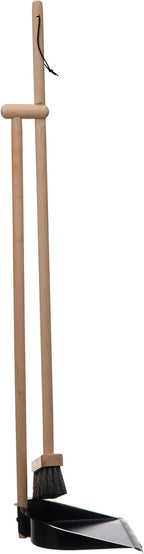 Creative Co-Op Beech Wood Broom & Standing Metal Dust Pan, Natural & Black