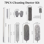 Microfiber Feather Duster Kit with Extension Pole, 7 PCS Washable Reusable Duster for Cleaning, 100'' Bendable Extendable Long Duster with Stainless Steel Pole for High Ceilings, Fans, Furniture & Car