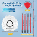 Spin Mop Replacement Head Spin Mop Refills Compatible with O Ceda EasyWring 1-Tank System, 2 Microfiber Spin Mop Head, 1 Triangle Mop Base Head and 4-Section Iron Mop Handle 30-58in for 1 Tank System