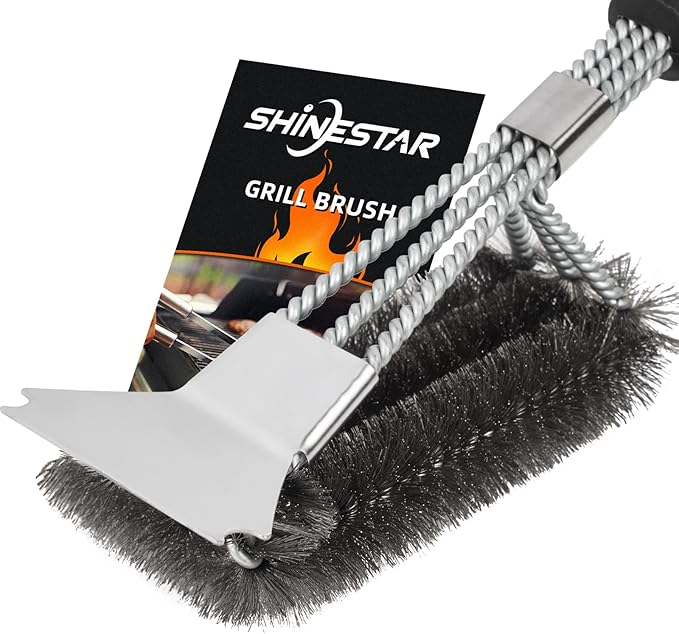 SHINESTAR Grill Brush, 18-Inch Grill Cleaning Brush with Long Handle, Durable Safe Cleaner for Cast Iron & Stainless-Steel Grates, Ideal for Outdoor Grill Brush