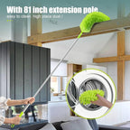 Microfiber Duster with Extension Pole 30 to 100'', Bendable Reusable Washable Feather Dusters for Cleaning High Ceiling Fan, Cobweb, Blinds, Keyboard, Furniture & Cars, Green Gift for Women (11 PCS)