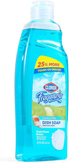 CLOROX Fraganzia Liquid Dish Soap | Smells Great and Cuts Through Tough Grease Fast | Quick Rinsing formula Washes Away Dirt | A Powerful Clean You Can Trust, Fresh Ocean Breeze Scent, 12 Ounces