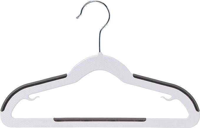 Amazon Basics Plastic Kids Clothes Hangers, Non-Slip, White and Black, 12.8" x 8" x 0.2", 30-Pack