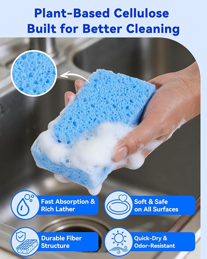 Temede Cellulose Sponges,Heavy Duty Scrub Sponges,Non-Scratch Kitchen Sponges for Dish,Colorful Compressed Dish Scrubber Sponge for Household,Cookware,Bathroom,6pcs