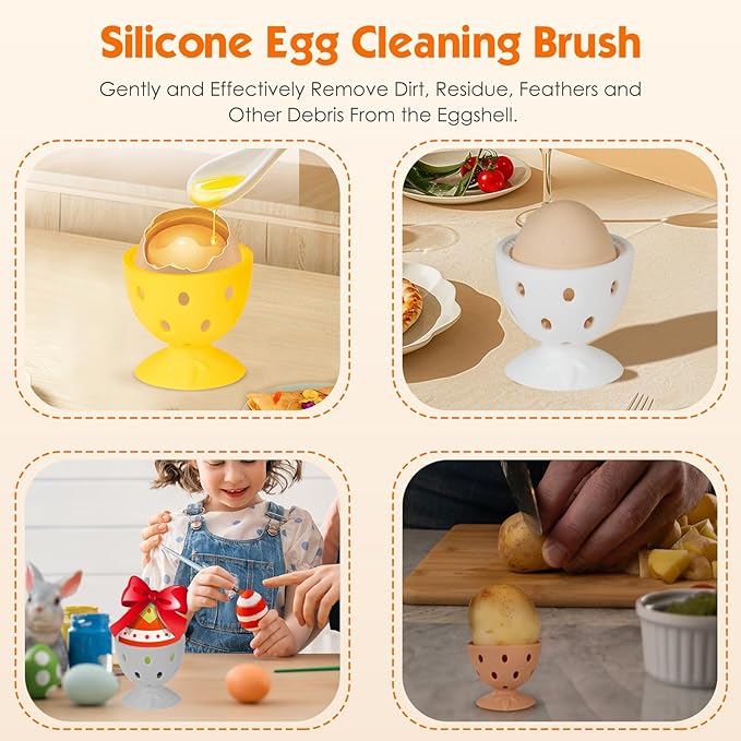2 PCS Egg Washer for Fresh Eggs, Silicone Egg Brush Cleaner, Egg Cleaner Scrubber for Fresh Eggs, Reusable Multipurpose Washing Egg Tool for Fruits and Vegetables(Yellow/Brown)