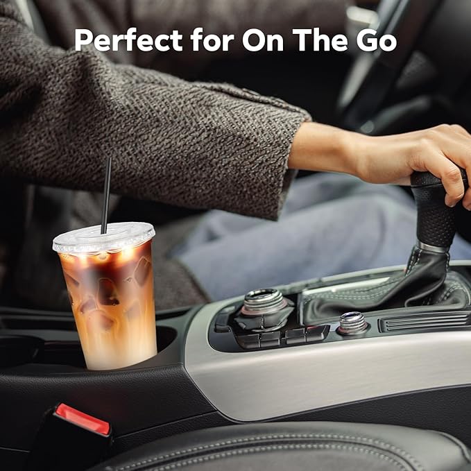 100 Pack 16 oz Clear Plastic Cups with Flat Lids and Straws, Disposable Iced Coffee To Go Cups, Plastic Smoothie Cold Drink Cup for Party, Picnic, Travel
