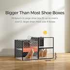 Pinkpum 18 Pack X-Large Shoe Storage Boxes Fit Size 12, Shoe Organizer for Closet Clear Plastic Stackable Shoe Dispaly Case Holder Bins, Sneaker Storage for Sneakerheads Black