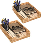 Set of 2 Water Hyacinth Letter Tray for A4 File Desk Mail Letter-Size Paper, Basket Woven Organizer, Magazine Files Storage, Office Document Organizer and Storage