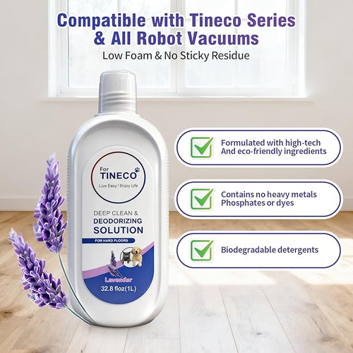 1L Floor Lavender Cleaning Solution 1 Bottles Refill, Compatible with Tineco All Series Robot Vacuum Cleaner, Eco-Safe, Streak-Free Formula for Hard Floors, Pet & Kid Friendly