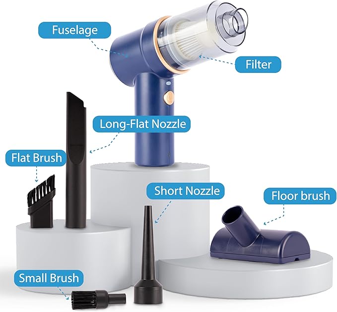 Productverse Portable Cordless Vacuum Cleaner, 22000 PA, Vacuum Cleaner with LED Light, Handheld Vacuum Cordless, Suck and Blow 2 in 1 Portable Vacuum for Car, Home, Office, pet (Blue)