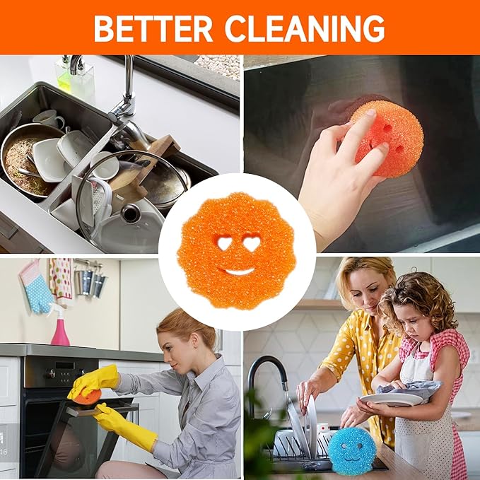 6 Pcs Scrubber Color Sponges,Non-Scratch Cleaning Sponges Kitchen,Temperature Controlled Kitchen Sponge for Washing Dishes,Household Bathroom Odor Resistant Scrubber-Bpa Free